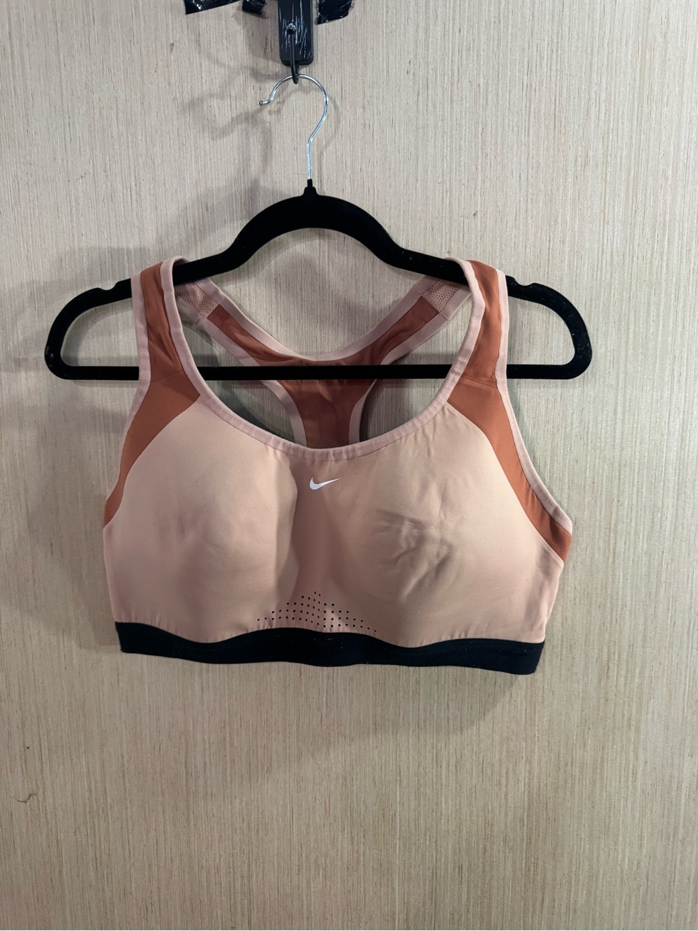 Nike Dri Fit Peach and Rust High-Support Sports Bra with Black Band Size XL